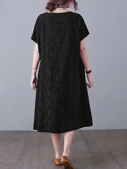 vmtvr - Original Solid Jacquard Short Sleeve Midi Dress