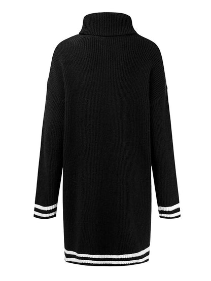 vmtvr - Simple Striped High-Neck Long Sleeves Mini Dress Sweater Dress