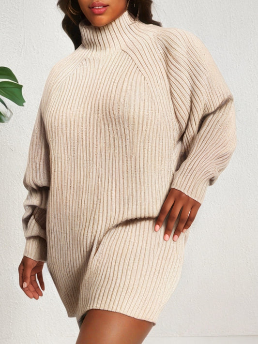 Plus Size Cozy Sweater Dress - Ultra-Comfortable Casual Style with Solid Color, Long Sleeve, High Neck, Slight Stretch, and Loose Fit - Designed for Women with Curvy Figures, Plus Size for a Flattering Fit