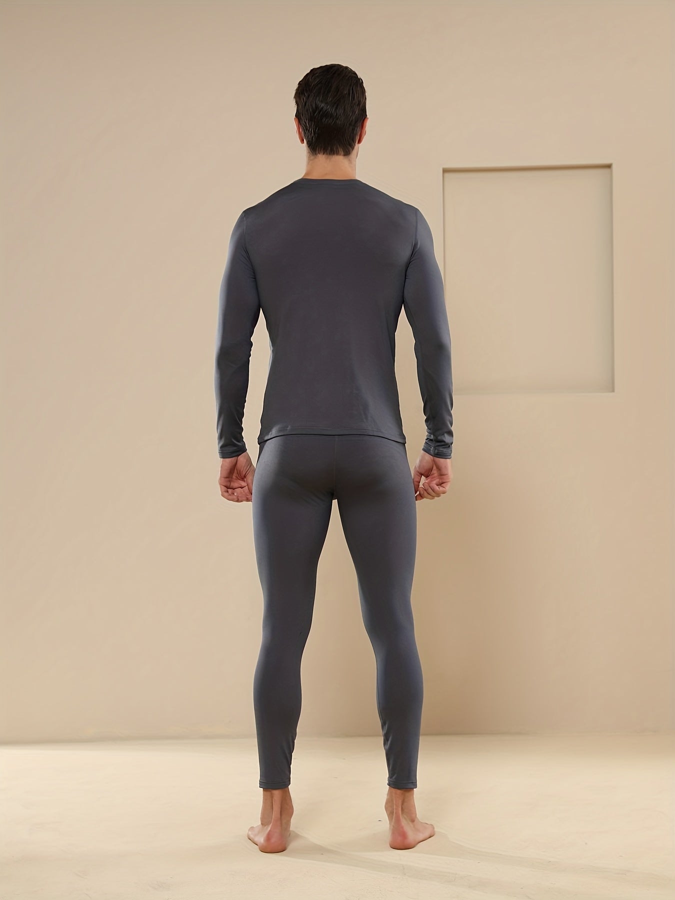 Mens Ultra-Soft Thermal Underwear Set - Solid, Thick & Long Sleeve Crew Neck Top with Stretch-Fit, Moisture-Wicking Compression Pants - Perfect All-Season Layering for Casual Fitness - Autumn/Winter