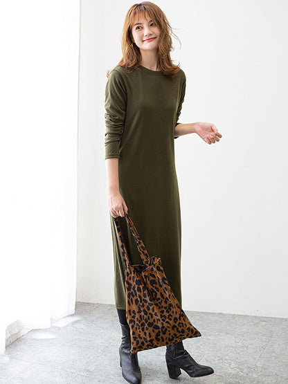 vmtvr - Simple Solid Color Round-Neck A-Line Midi Dress