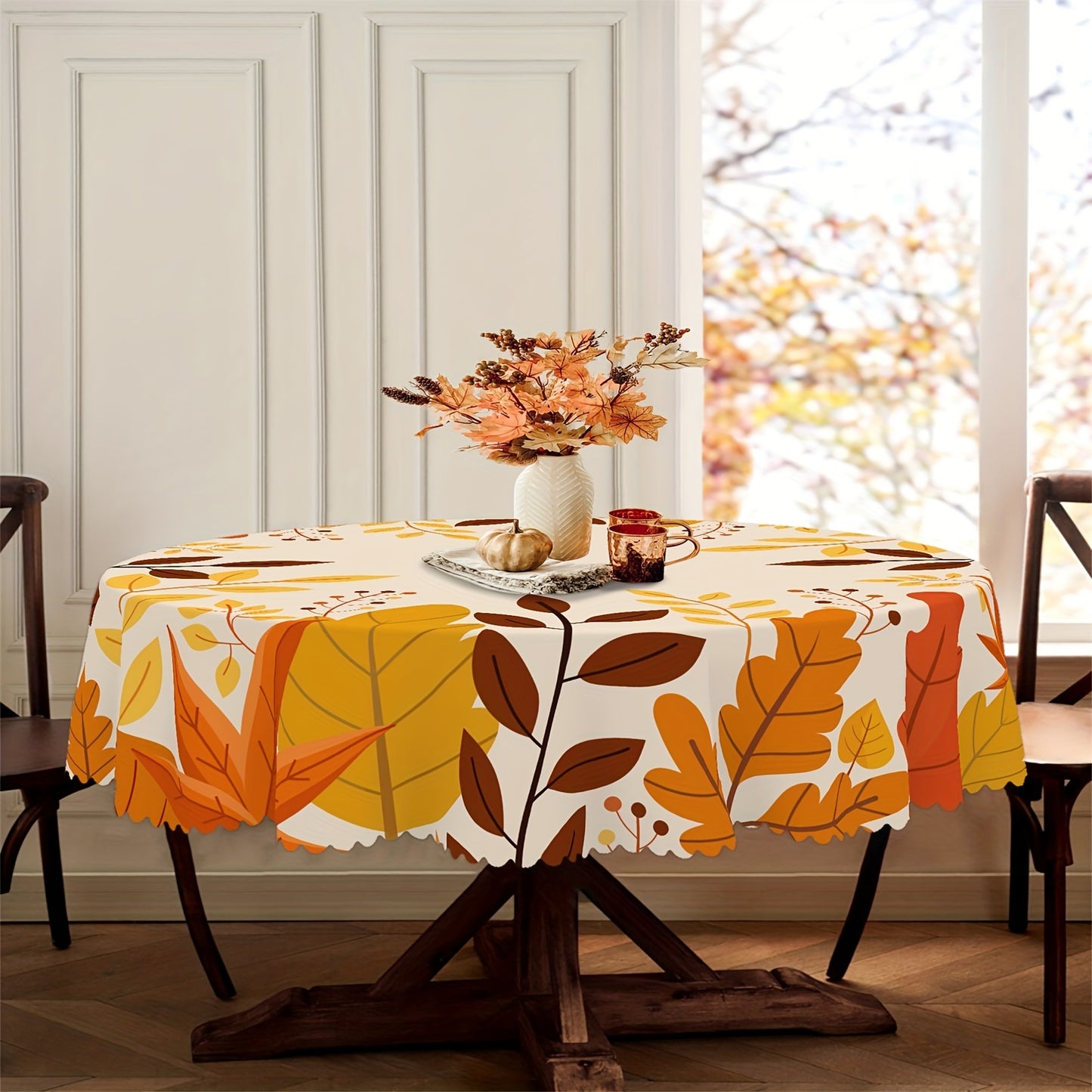 1pc, Waterproof and Stain-Resistant Fall Tablecloth with Pumpkin, Maple Leaf, and Fallen Leaf Print - Perfect for Indoor and Outdoor Dining and Party Decor