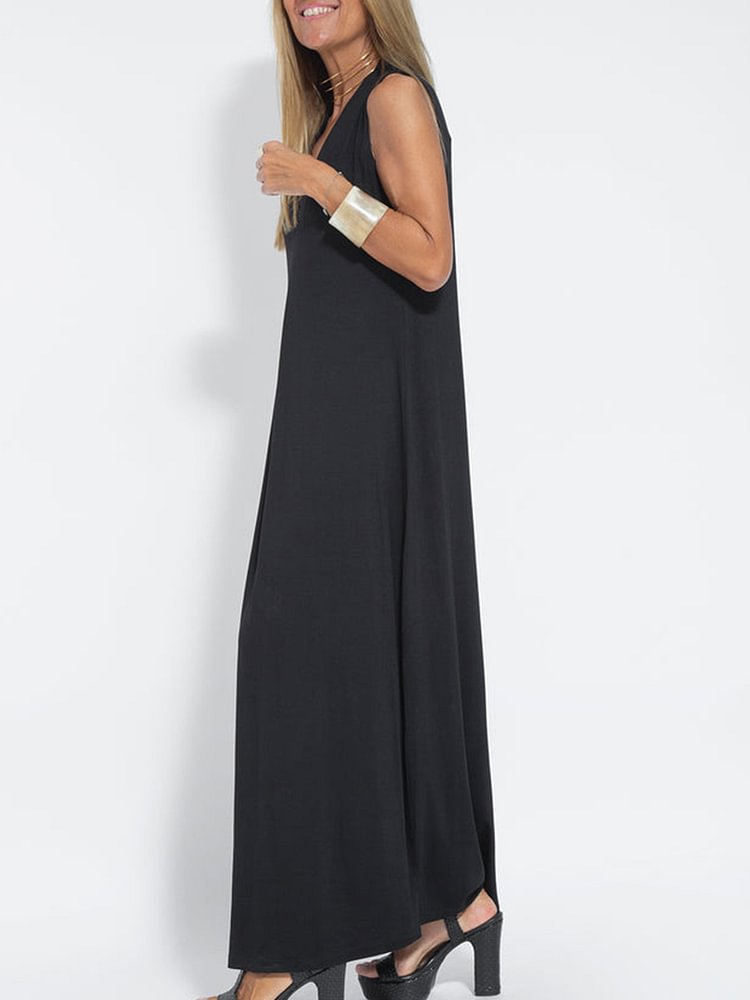 vmtvr - Women Casual Solid Color Sleeveless Maxi Dress