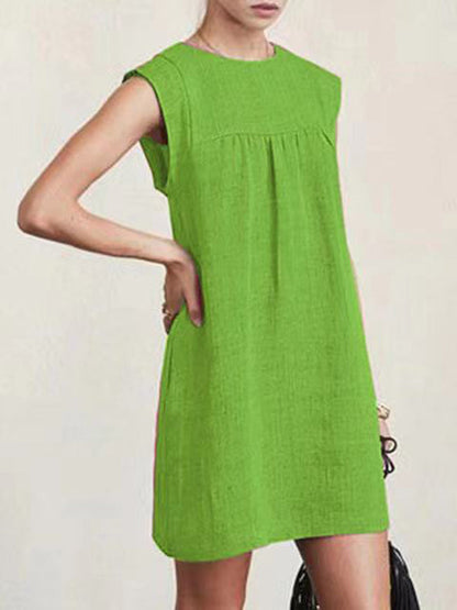 vmtvr - Casual Cap Sleeve Loose Solid Color Round-Neck Mini Dresses