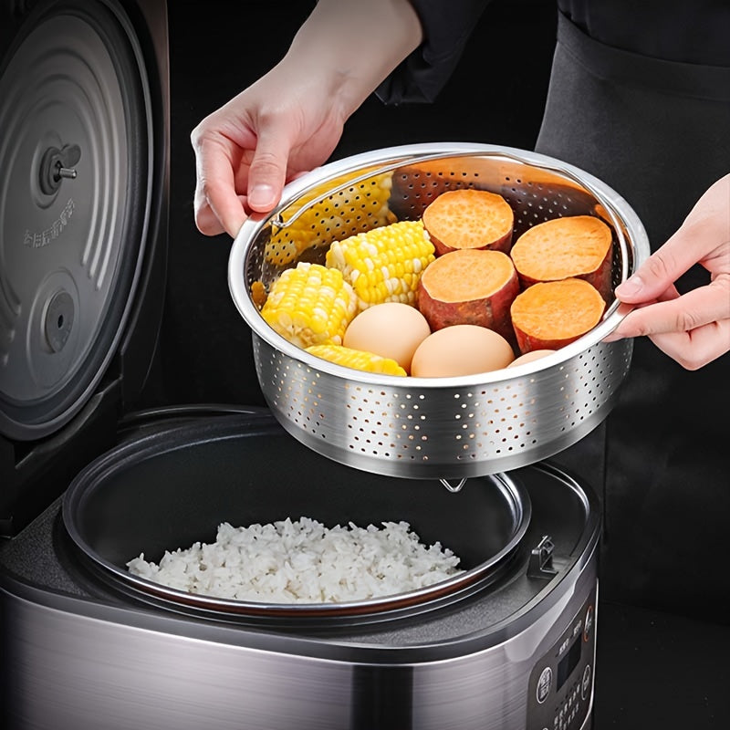 1pc Premium Stainless Steel Steamer Basket - Electric Rice Cooker Compatible, Multi-Functional Food Heater, Safe Scald-Proof Handle Base, Perfect for Vegetable & Fruit Drain