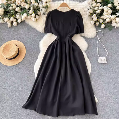 - New summer dress black short sleeve long dress  GEU1184