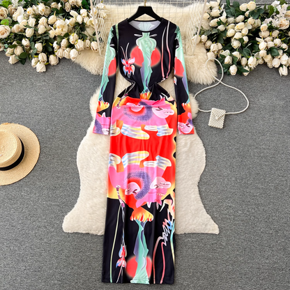 vmtvr- Retro fashion printed hip-hugging dress GEU435