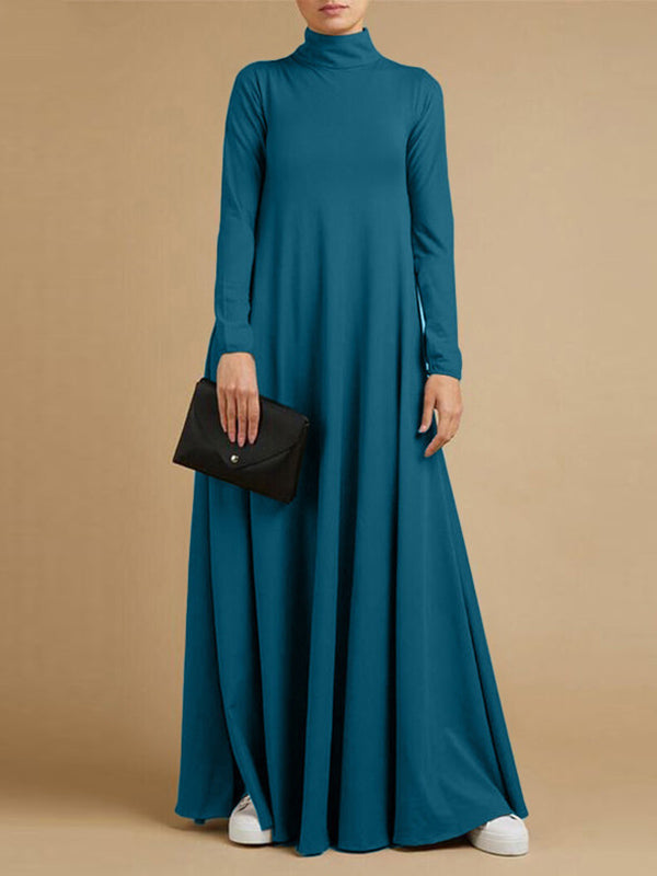 Casual Loose 4 Colors High-Neck Long Sleeves Maxi Dress