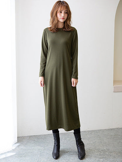 vmtvr - Simple Solid Color Round-Neck A-Line Midi Dress