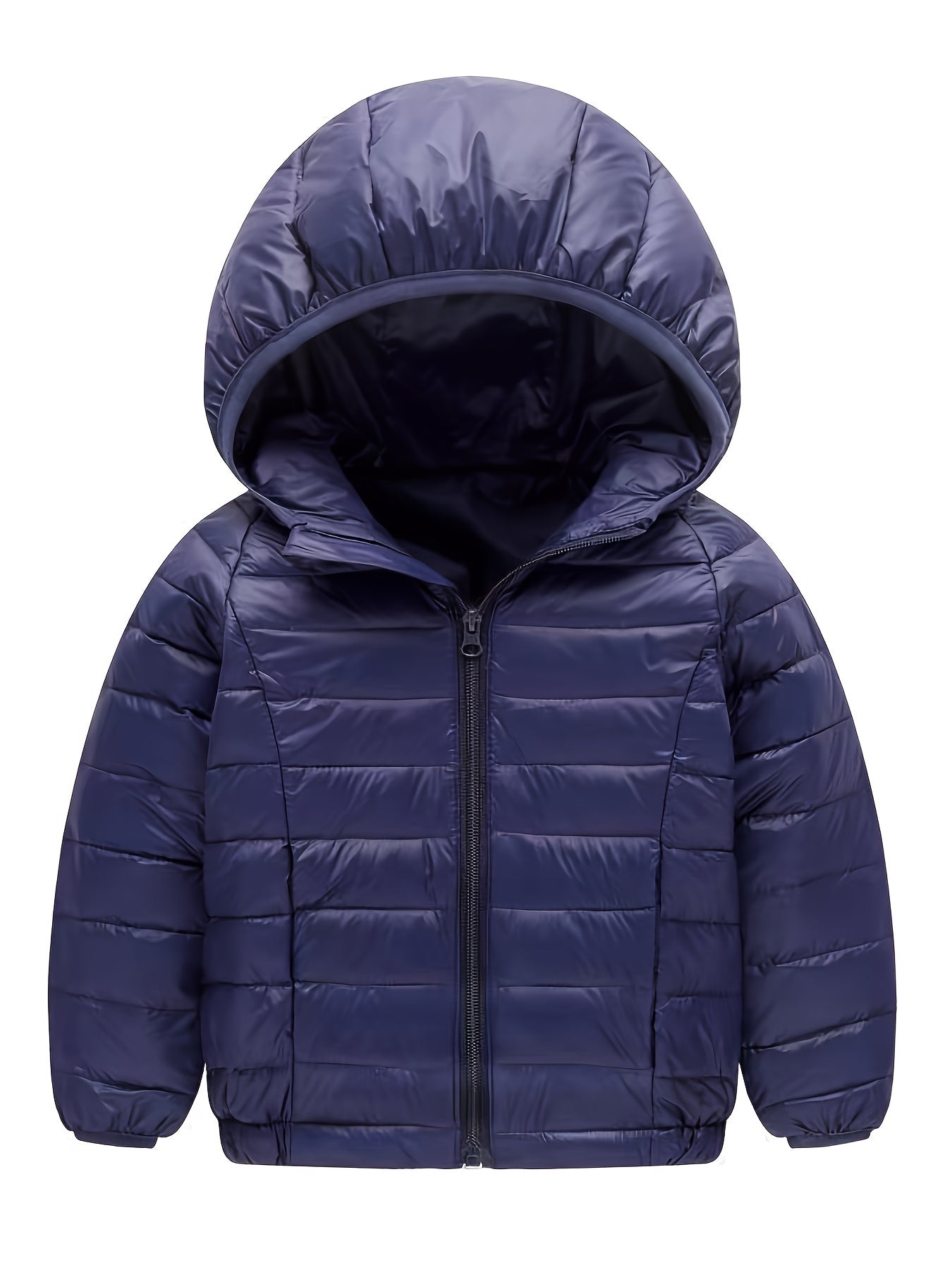 Kid's Solid Color Hooded Down Jacket, Light-weight Warm Zip Up Jacket, Boy's Clothes For Winter Outdoor, As Gift