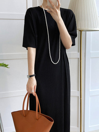 vmtvr - Original Casual Pleated Solid Color Midi Dress