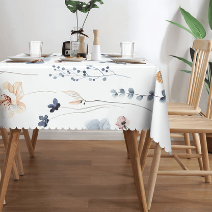 1pc Spring Floral Tablecloth - Vibrant Flowers and Moon Pattern, Exquisite Edge Embossed Craftsmanship, Durable Stain Resistant and Waterproof, Smooth Pleat-Free Surface - Perfect for Home Kitchen Dining Tables, Indoor and Outdoor Events, Beautiful Home D