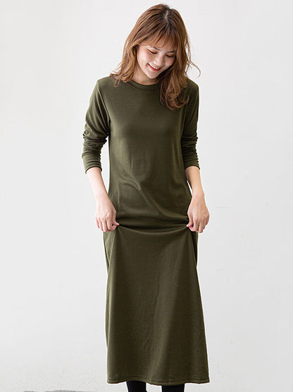 vmtvr - Simple Solid Color Round-Neck A-Line Midi Dress