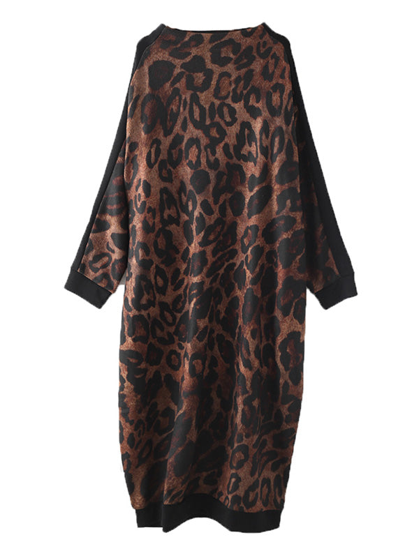 vmtvr - Vintage Leopard Print Knitted Loose High-Neck Dress