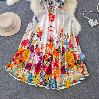 - Colorful floral suspender seaside vacation dress  GEU1428