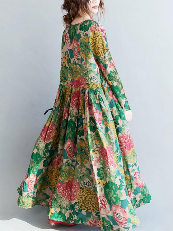 vmtvr - National Style Flower Printed Long Dress