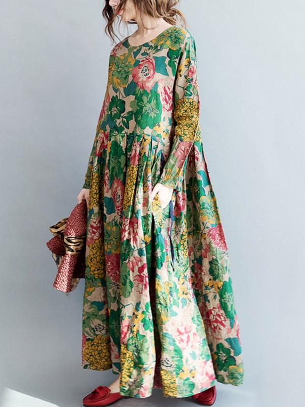 vmtvr - National Style Flower Printed Long Dress