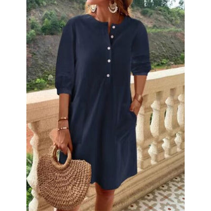 Women's Casual Dress Shift Dress Summer Dress Plain Button Pocket Crew Neck Midi Dress Active Basic Outdoor Daily Half Sleeve Loose Fit Black Navy Blue Blue Spring Summer S M L XL XXL