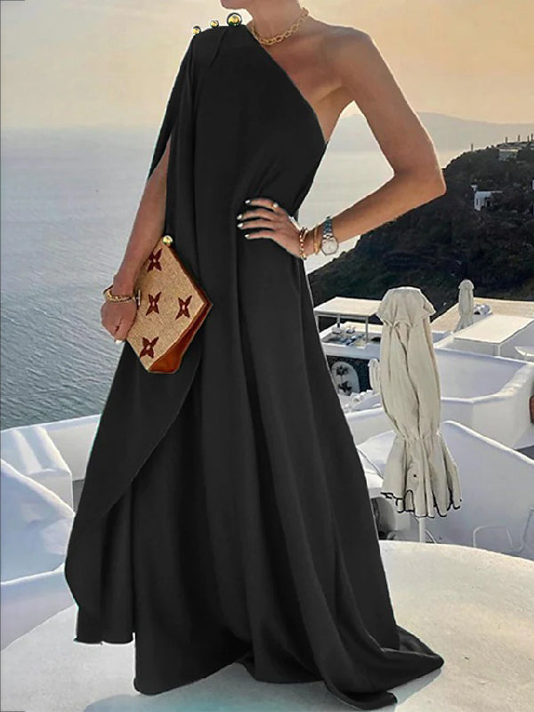 vmtvr - Simple Asymmetric Solid Color One-Shoulder Maxi Dresses