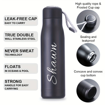 Custom Engraved Insulated Sports Water Flasks - Personalized Stainless Steel Drink Containers for Hot and Cold Beverages, 13.53/18.6 oz Capacity, with Carrying Loop