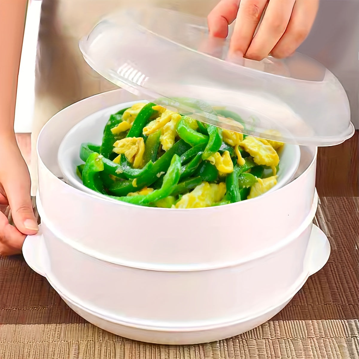 Deluxe Multi-Tier Microwave Steamer System - Durable, Power-Free, Double Boiler for Quick Steaming Vegetables, Rice, Fish, Buns, Dumplings - Ideal for Home Kitchen and Restaurant Use, Easy to Clean, Space-Saving Design