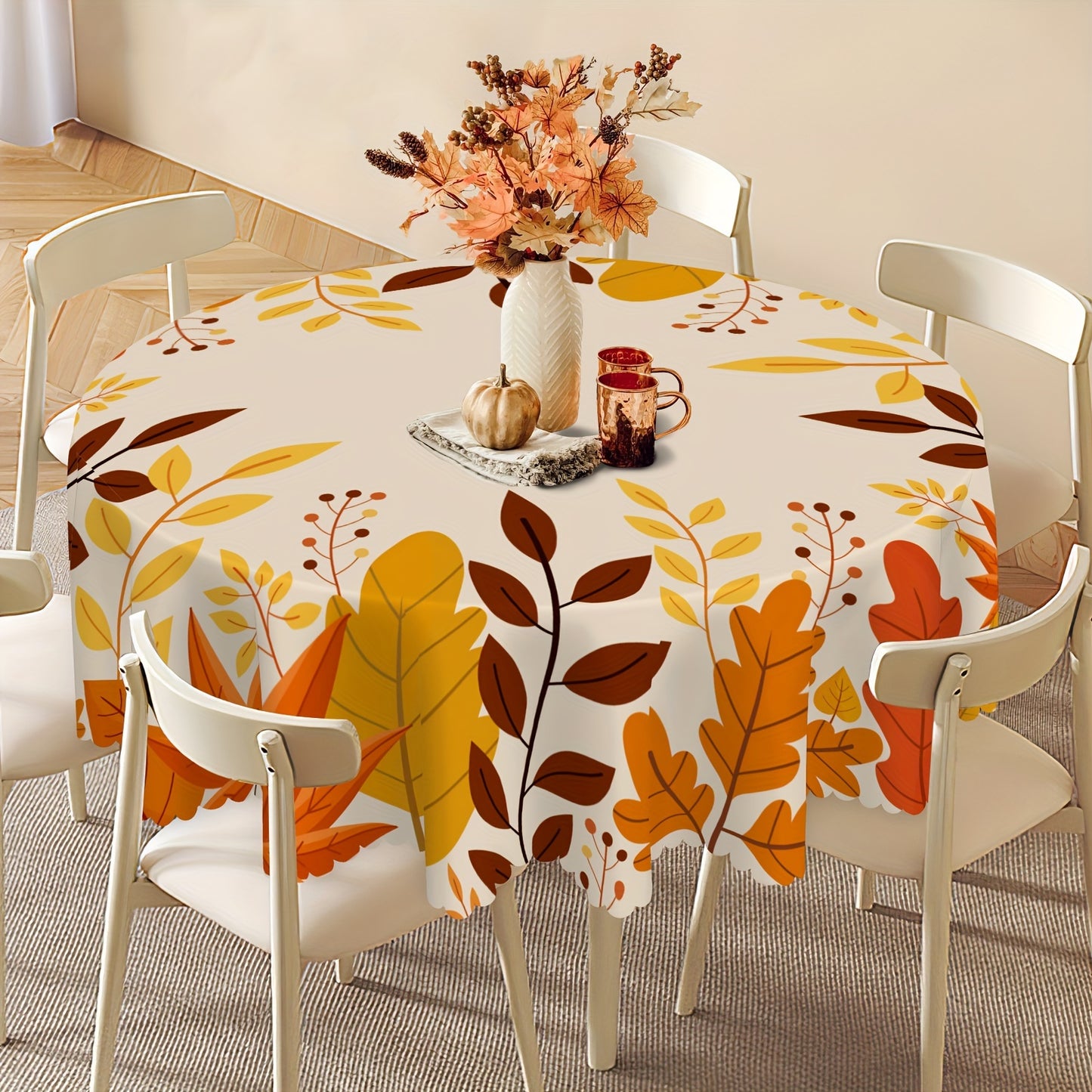 1pc, Waterproof and Stain-Resistant Fall Tablecloth with Pumpkin, Maple Leaf, and Fallen Leaf Print - Perfect for Indoor and Outdoor Dining and Party Decor