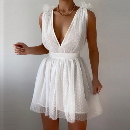 vmtvr Mini Dress - Tulle Plunge Dress in White