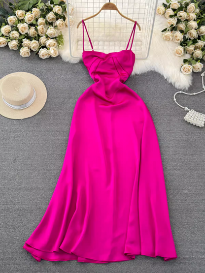 - Hot Pink A-line Simple Dress  GEU998