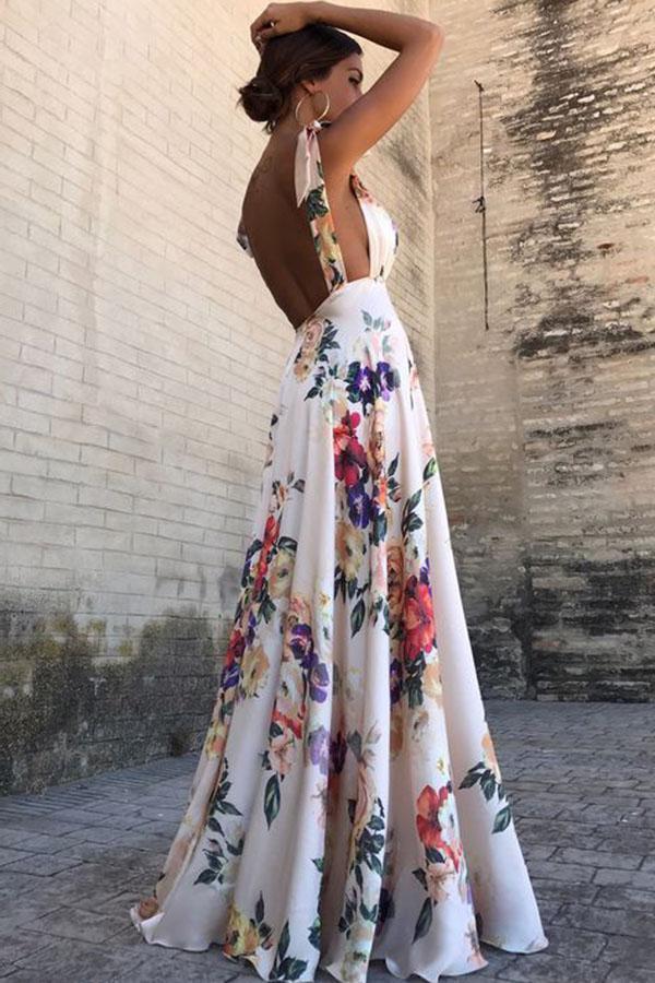 vmtvr - Sexy New Backless Floral Print Maxi Dress