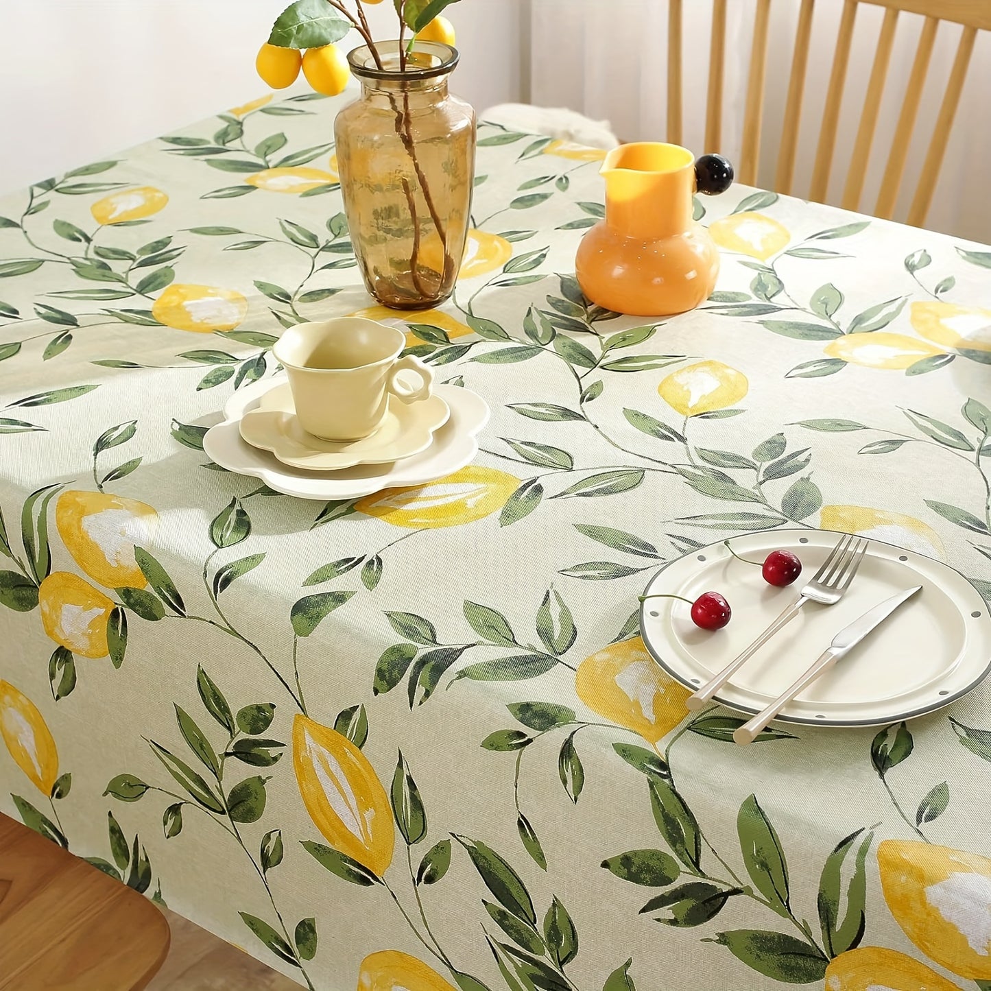 1pc Vibrant Lemon PVC Rectangle Waterproof Oil-proof Tablecloth - Tablecloths - Wipeable, Stain-Resistant, Easy Clean, Perfect for Kitchen, Party, Picnic, Patio, Outdoor Decor, and Home Supplies