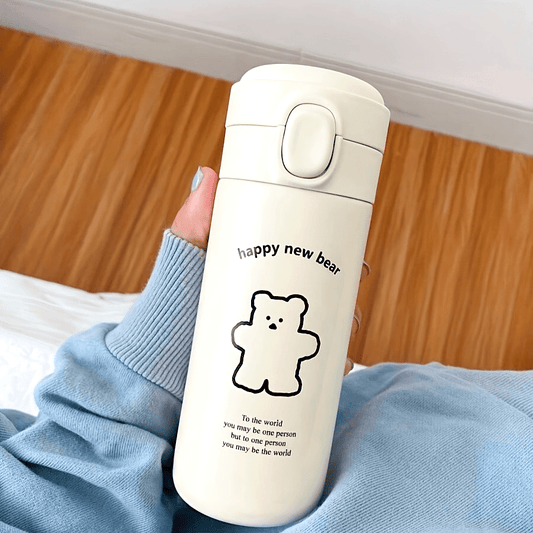 1pc, Cute Bear Vacuum Flask, Stainless Steel Insulated Water Bottles, Travel Thermal Cups, For Hot And Cold Beverages, Summer Winter Drinkware, Gifts