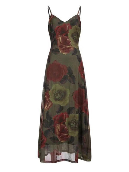 vmtvr - Vintage Floral Print V-Neck Slip Dress