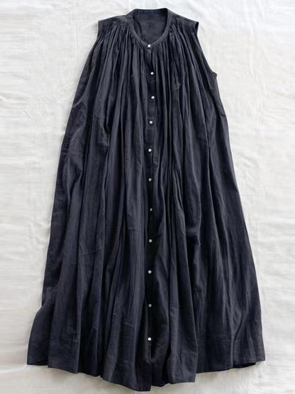 vmtvr --Sleeveless Pleated Pure Cotton A-line Dress