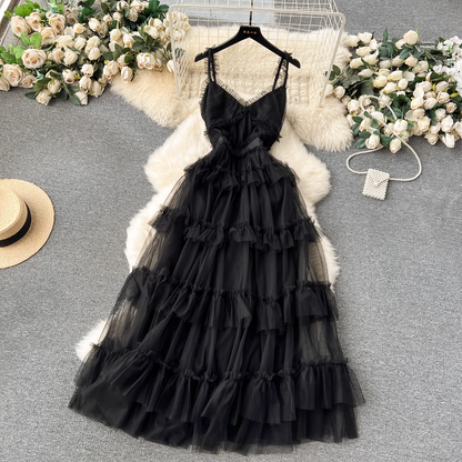 - A-line V Neck Tulle Prom Dress  GEU1178