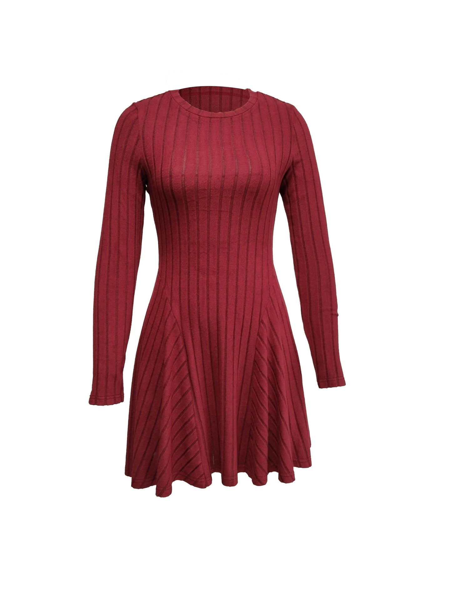 Cozy Ribbed Knit Dress - Soft and Stretchy Long Sleeve Crew Neck A-line Dress for Women, Perfect for Casual Everyday Wear, Womens Clothing