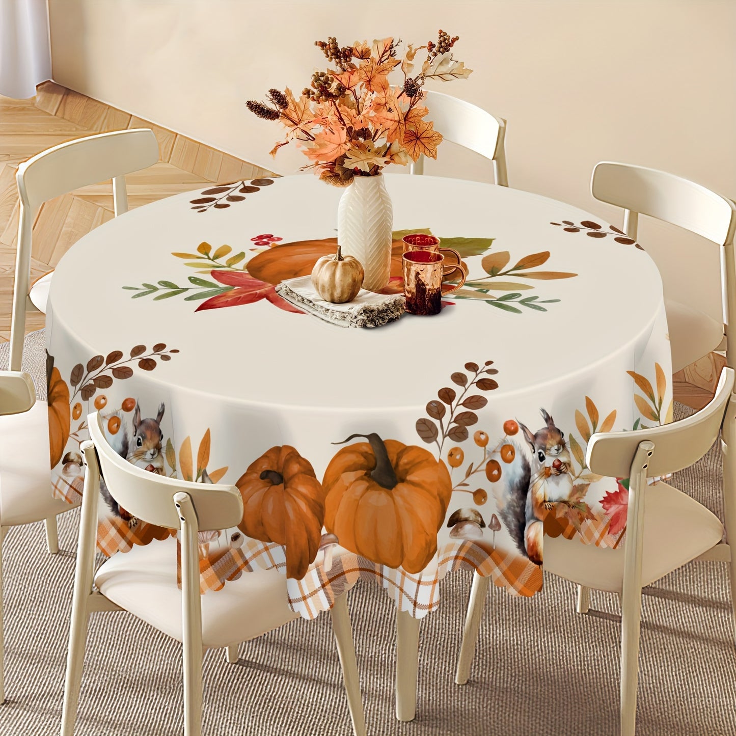 1pc, Waterproof and Stain-Resistant Fall Tablecloth with Pumpkin, Maple Leaf, and Fallen Leaf Print - Perfect for Indoor and Outdoor Dining and Party Decor