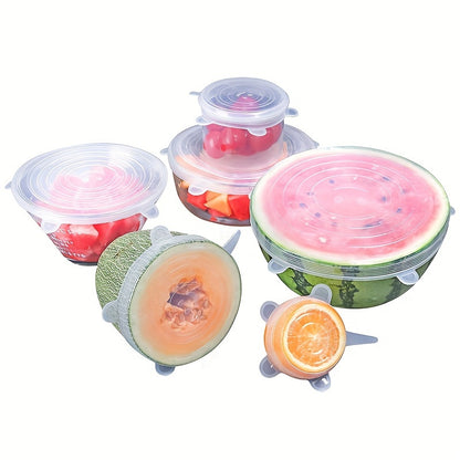 6pcs Premium Elastic Silicone Lids - Reusable Food Storage Bowl Covers - Dishwasher & Refrigerator Safe, Durable, Easy-to-Clean Kitchen Supplies for Fresh Food Preservation