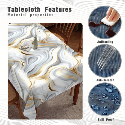 1pc Spring-Themed Marble Rectangle Tablecloth - Stain-Resistant, Erasable, Waterproof, and Easy-to-Clean - Decorative Table Cover for Home, Kitchen, Restaurant, and Easter Celebrations