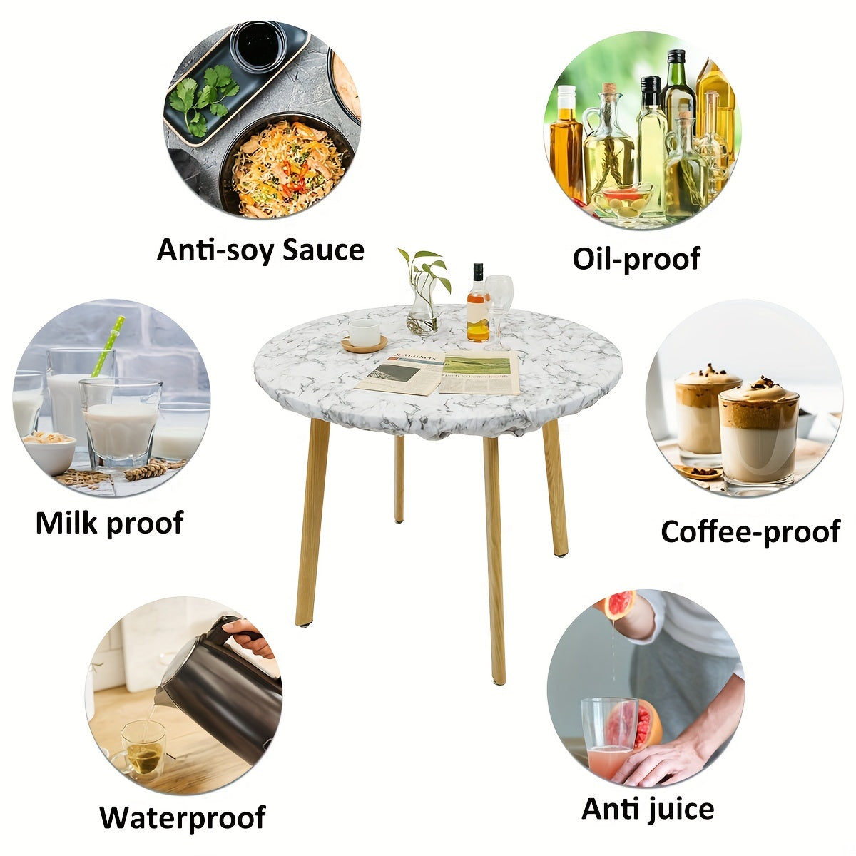 1pc Waterproof PVC Elastic Tablecloth - Round, Oil-Proof, Non-Slip with Flannel Backing - Durable & Stylish for Home Decor, Easy Clean, Ideal for Dining & Living Spaces Protection