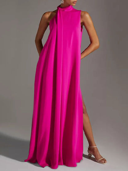 vmtvr - Sleeveless Solid Color Split-Side Round-Neck Maxi Dresses