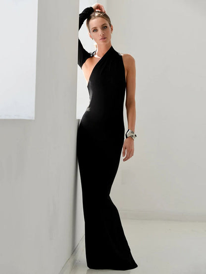 vmtvr - Stylish Skinny Asymmetric Hollow Backless One-Shoulder Maxi Dress