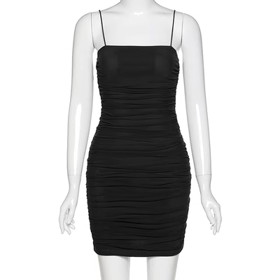 - Pleated sexy tight stretch mesh suspender dress GEU461