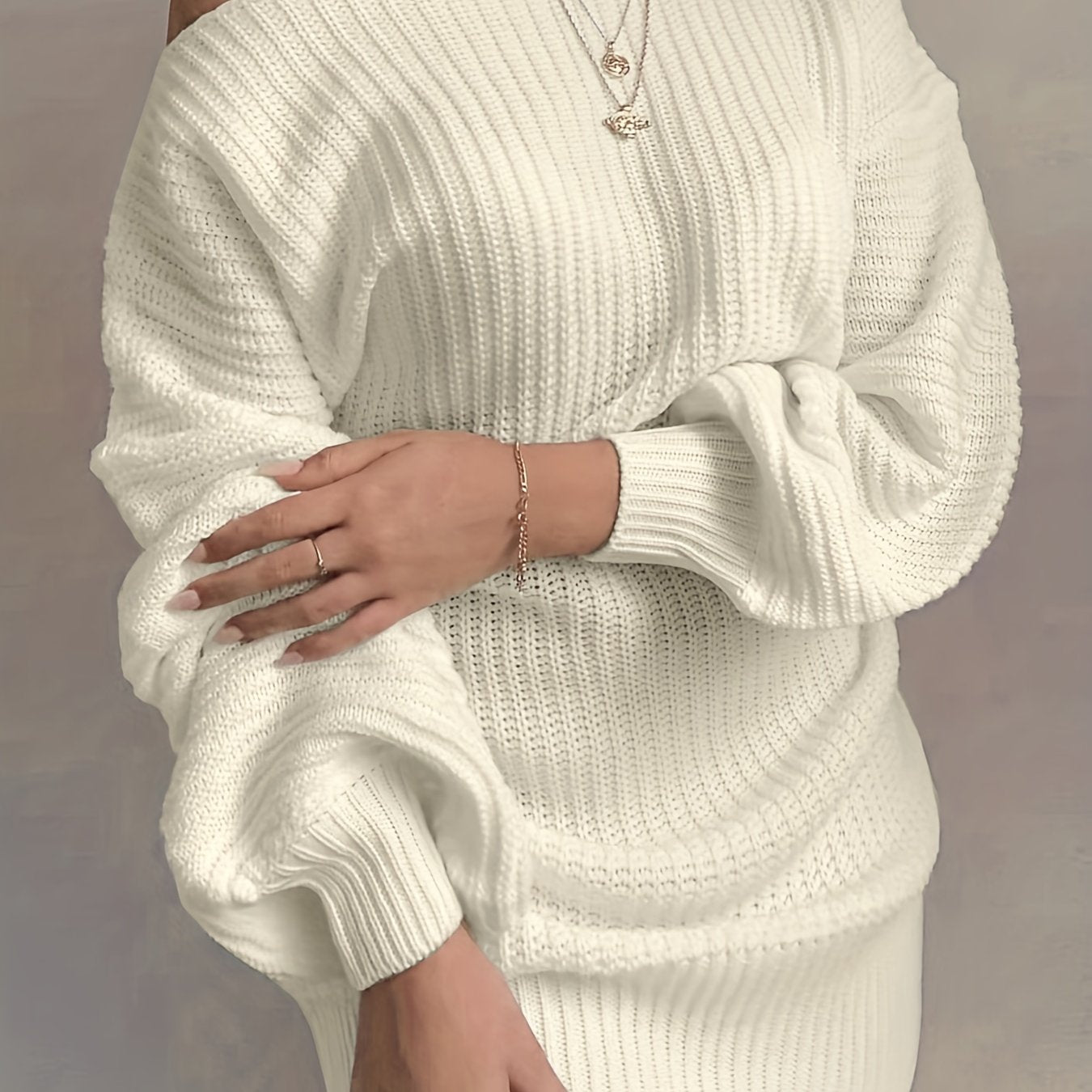 Off Shoulder Knit Sweater Dress - Elegant & Cozy Women's Style for Fall/Winter, Mid-Elasticity, Easy Care