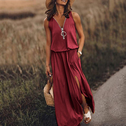 vmtvr - Casual Waist Solid Color Sleeveless Maxi Dress