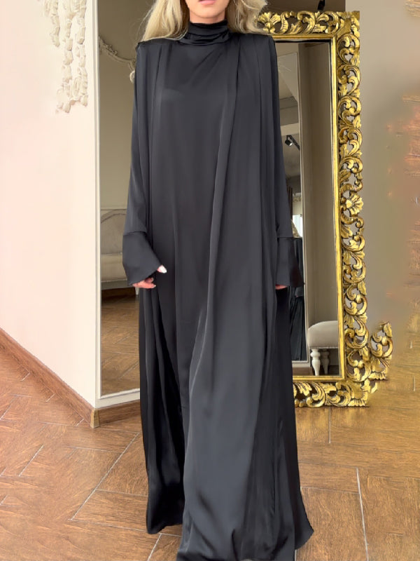 vmtvr - Flared Sleeves Long Sleeves Solid Color High-Neck Maxi Dresses