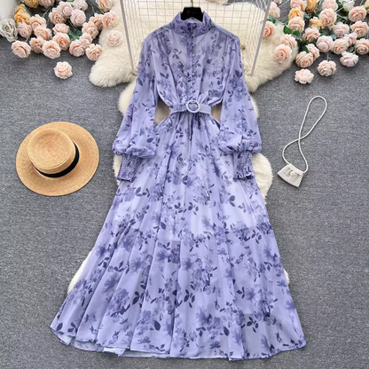 - Floral dress with chiffon puffed sleeves GEU623