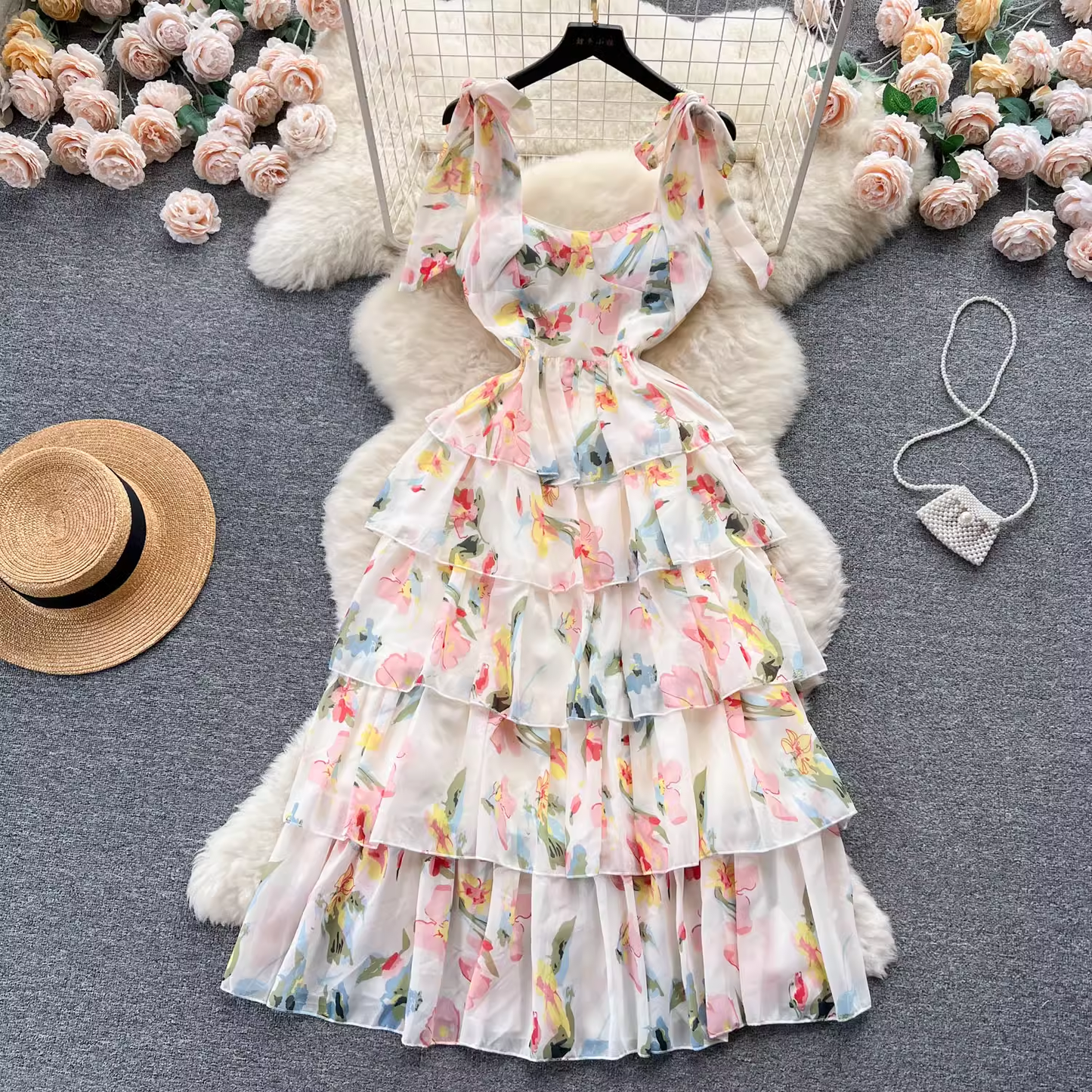 vmtvr- Women's suspender floral dress summer chiffon dress  GEU506