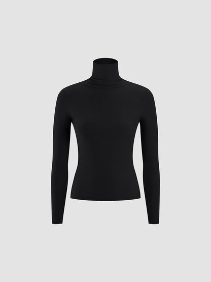 - Basic Turtleneck Ribbed Blouse