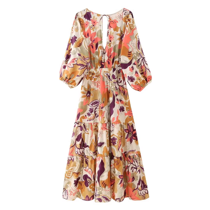 - Fashion V-neck printed dress GEU1571