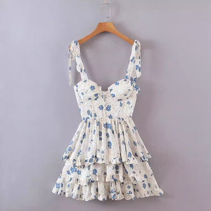 - French floral print sexy high waist suspender dress GEU1405